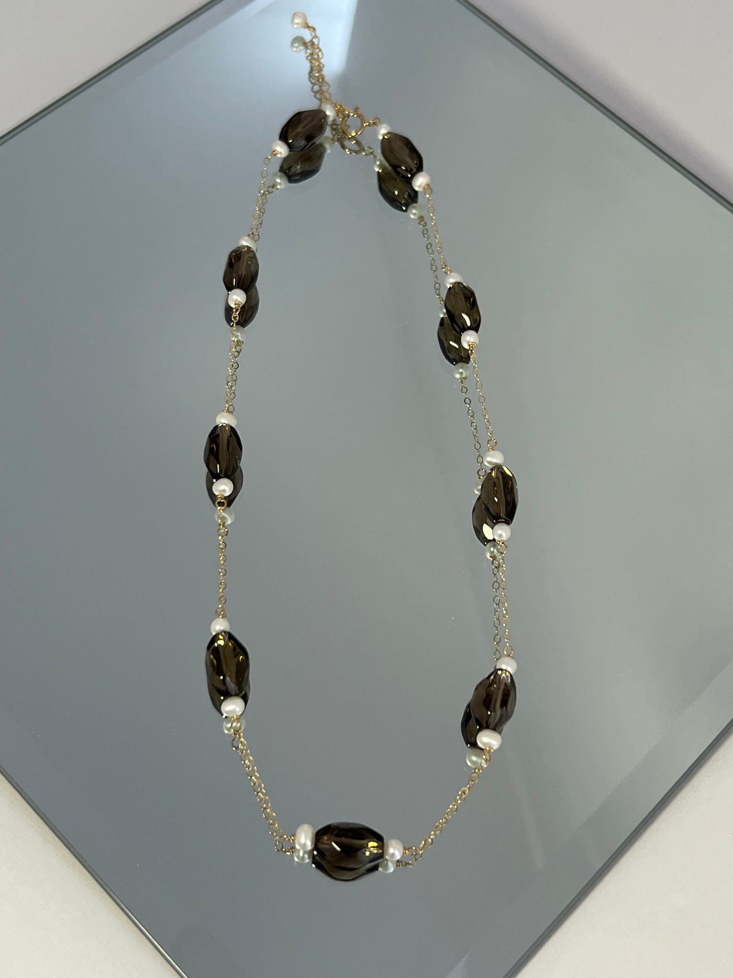 Earthen Elegance: Smoky Quartz & Pearl Harmony Necklace