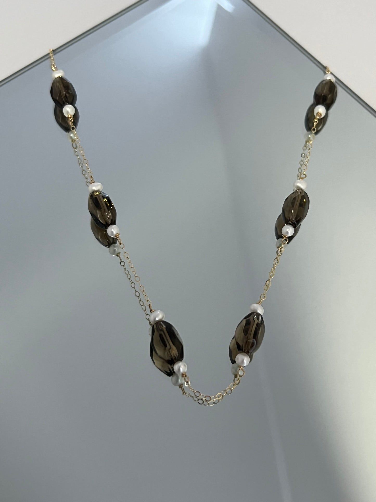 Earthen Elegance: Smoky Quartz & Pearl Harmony Necklace